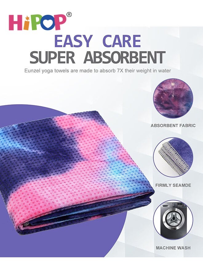 منشفة يوغا، منشفة حصيرة يوغا ساخنة بنقاط مانعة للانزلاق، ماصة للعرق وغير قابلة للانزلاق لليوغا الساخنة والبيلاتس والتمارين الرياضية، خفيفة الوزن وقابلة للغسل في الغسالة 24 × 72 بوصة، بنفسجي وأزرق - view 3